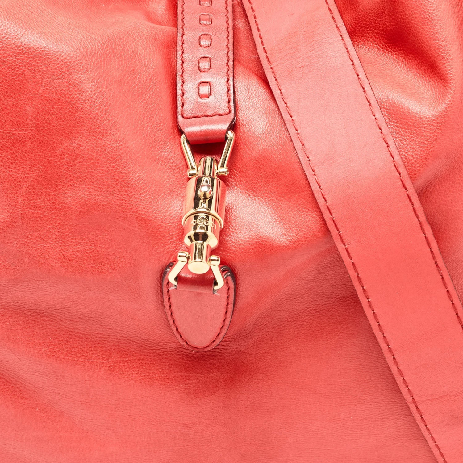 The Luxury Closet GUCCI Coral Red Leather Large New Jackie Hobo 7 The Luxury Closet GUCCI Coral Red Leather Large New Jackie Hobo - Image 5