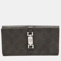 The Luxury Closet GUCCI Dark Brown GG Canvas And Leather Jackie Continental Wallet