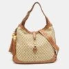 The Luxury Closet GUCCI Brown/Light Beige Diamante Raffia And Leather Large New Jackie Hobo -Best Jewelry Store luxury women gucci used handbags p976532 003