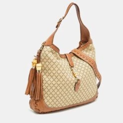 The Luxury Closet GUCCI Brown/Light Beige Diamante Raffia And Leather Large New Jackie Hobo -Best Jewelry Store luxury women gucci used handbags p976532 005