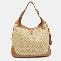 The Luxury Closet GUCCI Brown/Light Beige Diamante Raffia And Leather Large New Jackie Hobo -Best Jewelry Store luxury women gucci used handbags p976532 007