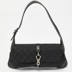 The Luxury Closet GUCCI Black GG Canvas And Leather Jackie O Hobo