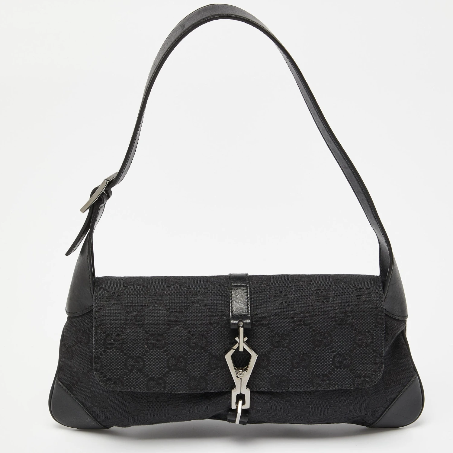 The Luxury Closet GUCCI Black GG Canvas And Leather Jackie O Hobo 3 The Luxury Closet GUCCI Black GG Canvas And Leather Jackie O Hobo