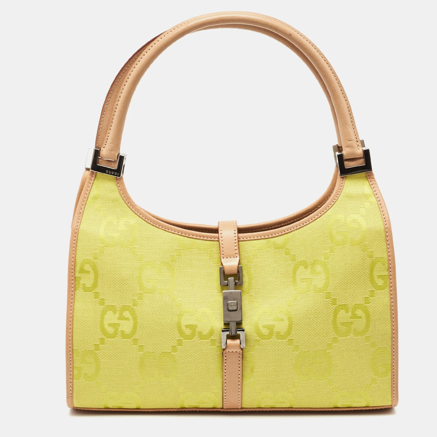 The Luxury Closet GUCCI Natural/Neon Yellow/ Jumbo GG Canvas Jackie Tote W/ Wallet 3 The Luxury Closet GUCCI Natural/Neon Yellow/ Jumbo GG Canvas Jackie Tote W/ Wallet