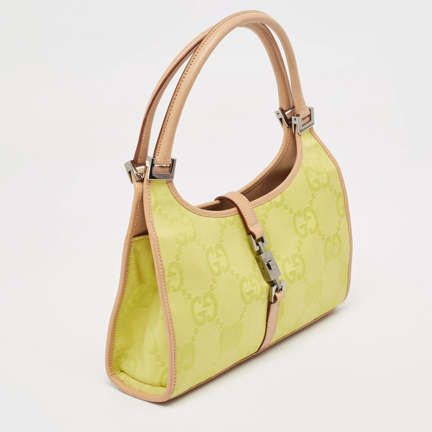 The Luxury Closet GUCCI Natural/Neon Yellow/ Jumbo GG Canvas Jackie Tote W/ Wallet 5 The Luxury Closet GUCCI Natural/Neon Yellow/ Jumbo GG Canvas Jackie Tote W/ Wallet - Image 3