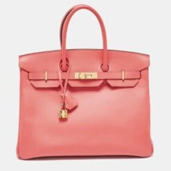 The Luxury Closet Hermes Rose Jaipur Epsom Leather Gold Finish Birkin 35 Bag