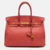 The Luxury Closet Hermes Bougainvillier Taurillon Clemence Leather Gold Finish Birkin 35 Bag