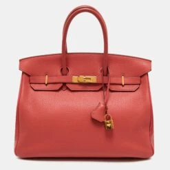 The Luxury Closet Hermes Bougainvillier Taurillon Clemence Leather Gold Finish Birkin 35 Bag