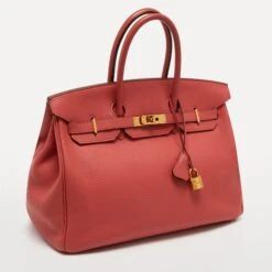 The Luxury Closet Hermes Bougainvillier Taurillon Clemence Leather Gold Finish Birkin 35 Bag -Best Jewelry Store luxury women hermes used handbags p717577 017