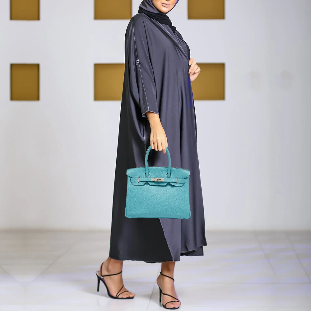 The Luxury Closet Hermes Blue Saint Cyr Taurillon Clemence Leather Palladium Finish Birkin 30 Bag 4 The Luxury Closet Hermes Blue Saint Cyr Taurillon Clemence Leather Palladium Finish Birkin 30 Bag - Image 2