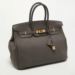 The Luxury Closet Hermès Etain Togo Leather Gold Finish Birkin 35 Bag -Best Jewelry Store luxury women hermes used handbags p769703 044