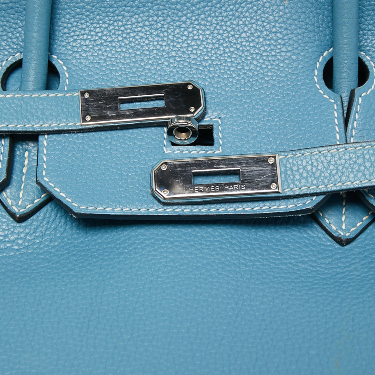 The Luxury Closet HERMES Bleu Jean Togo Leather Palladium Finish Birkin 40 Bag 9 The Luxury Closet HERMES Bleu Jean Togo Leather Palladium Finish Birkin 40 Bag - Image 7