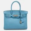 The Luxury Closet HERMES Celeste Taurillion Clemence Leather Palladium Finish Birkin 30 Bag -Best Jewelry Store luxury women hermes used handbags p847358 003