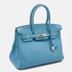 The Luxury Closet HERMES Celeste Taurillion Clemence Leather Palladium Finish Birkin 30 Bag 12 The Luxury Closet HERMES Celeste Taurillion Clemence Leather Palladium Finish Birkin 30 Bag -Best Jewelry Store luxury women hermes used handbags p847358 004