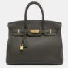 The Luxury Closet HERMES Macassar Togo Leather Gold Finish Birkin 35 Bag -Best Jewelry Store luxury women hermes used handbags p921344 018