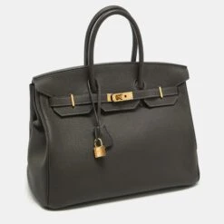 The Luxury Closet HERMES Macassar Togo Leather Gold Finish Birkin 35 Bag -Best Jewelry Store luxury women hermes used handbags p921344 019