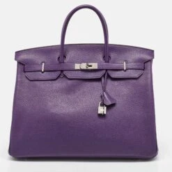 The Luxury Closet HERMES Ultraviolet Togo Leather Palladium Finish Birkin 40 Bag