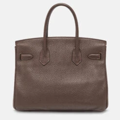 The Luxury Closet HERMES Chocolat Taurillon Clemence Leather Palladium Finish Birkin 30 Bag -Best Jewelry Store luxury women hermes used handbags p990443 002
