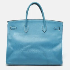 The Luxury Closet HERMES Bleu Jean Taurillon Clemence Leather Palladium Finish Birkin 40 Bag -Best Jewelry Store luxury women hermes used handbags p993636 003