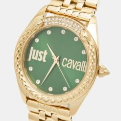 The Luxury Closet JUST CAVALLI Green Gold Plated Stainless Steel Crystal Brillante JC1L195M0075 Women's Wristwatch Set 34 Mm -Best Jewelry Store luxury women just cavalli new watches p993147 003