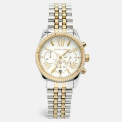 The Luxury Closet MICHAEL KORS Silver Two Tone Stainless Steel Lexington MK5955 Women's Wristwatch 38 Mm