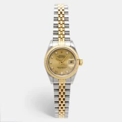The Luxury Closet ROLEX Champagne Diamonds 18K Yellow Gold Stainless Steel Datejust 69173 Women's Wristwatch 26 Mm