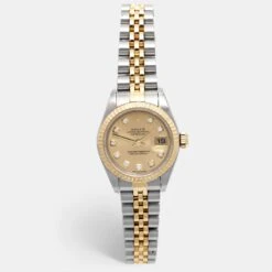 The Luxury Closet ROLEX Champagne Diamond 18k Yellow Gold Stainless Steel Datejust 79173 Women's Wristwatch 26 Mm