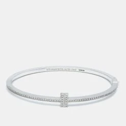 The Luxury Closet TIFFANY & CO. Tiffany T Diamond Hinged 18k White Gold Bracelet