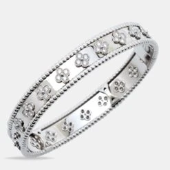 The Luxury Closet Van Cleef & Arpels Perlee Clover Diamonds 18k White Gold Bracelet L -Best Jewelry Store luxury women van cleef and arpels used fine jewelry p759510 003