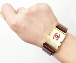 Lar Vintage CHANEL Vintage Red Crystal Gold Buckle Leather Belt Bracelet -Best Jewelry Store red crystal gd buckle leather bl 3