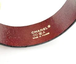 Lar Vintage CHANEL Vintage Red Crystal Gold Buckle Leather Belt Bracelet -Best Jewelry Store red crystal gd buckle leather bl 4