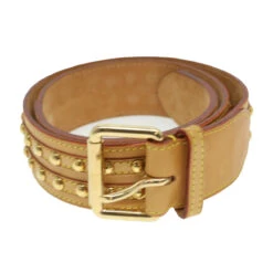 Brand Street LOUIS VUITTON Studs Belt Leather 80/32 Beige LV Auth Ro735