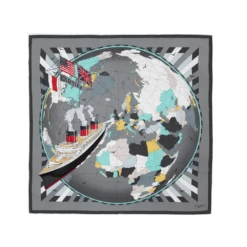 Rewind Vintage CARTIER Grey And Blue Globe And Ship Silk Scarf