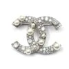 Lar Vintage CHANEL Silver CC Opal Crystal Freshwater Pearl Small Brooch