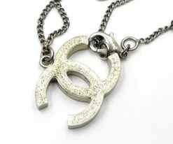 Lar Vintage CHANEL Silver CC Baguette Double Face Pendant Necklace -Best Jewelry Store sil cc thin baguette crystal doube face nk 3