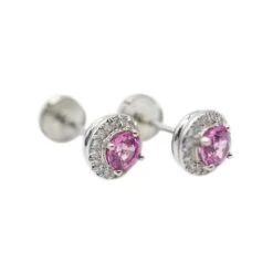 My Gemma TIFFANY & CO. Soleste Halo Pink Sapphire & Diamond Earrings In Platinum -Best Jewelry Store u138540 av