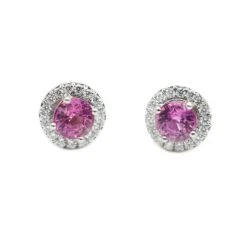 My Gemma TIFFANY & CO. Soleste Halo Pink Sapphire & Diamond Earrings In Platinum