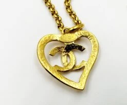 Lar Vintage CHANEL Vintage Gold Plated CC Heart Pendant Necklace -Best Jewelry Store vin gp cc heart pendant nk 4