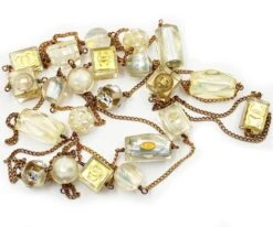 Lar Vintage CHANEL Vintage Gold Plated CC Resin Dice Pearl Super Long Necklace -Best Jewelry Store vin gp cc resin dice pearl chain super lg nk 3