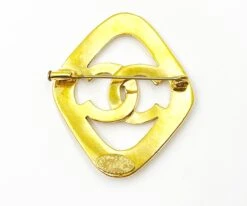 Lar Vintage CHANEL Rare Vintage Gold Plated Argyle White CC Brooch -Best Jewelry Store vin gp wht enamel cc argyle br 3