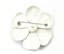 Lar Vintage CHANEL White Camellia Gold CC Large Brooch -Best Jewelry Store wht camellia sil cc lg br 4