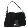Brand Street FENDI Mamma Baguette Shoulder Bag Velor Black Auth Yk10069