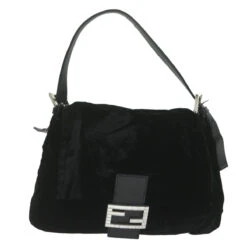 Brand Street FENDI Mamma Baguette Shoulder Bag Velor Black Auth Yk10069 -Best Jewelry Store yk10069 2