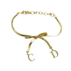 Brand Street CHRISTIAN DIOR Ribbon Bracelet Metal Gold Auth Yk12318