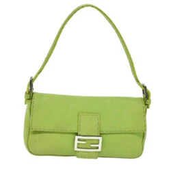 Brand Street FENDI Celeria Mamma Baguette Shoulder Bag Leather Green Auth Yk12521 -Best Jewelry Store yk12521 2