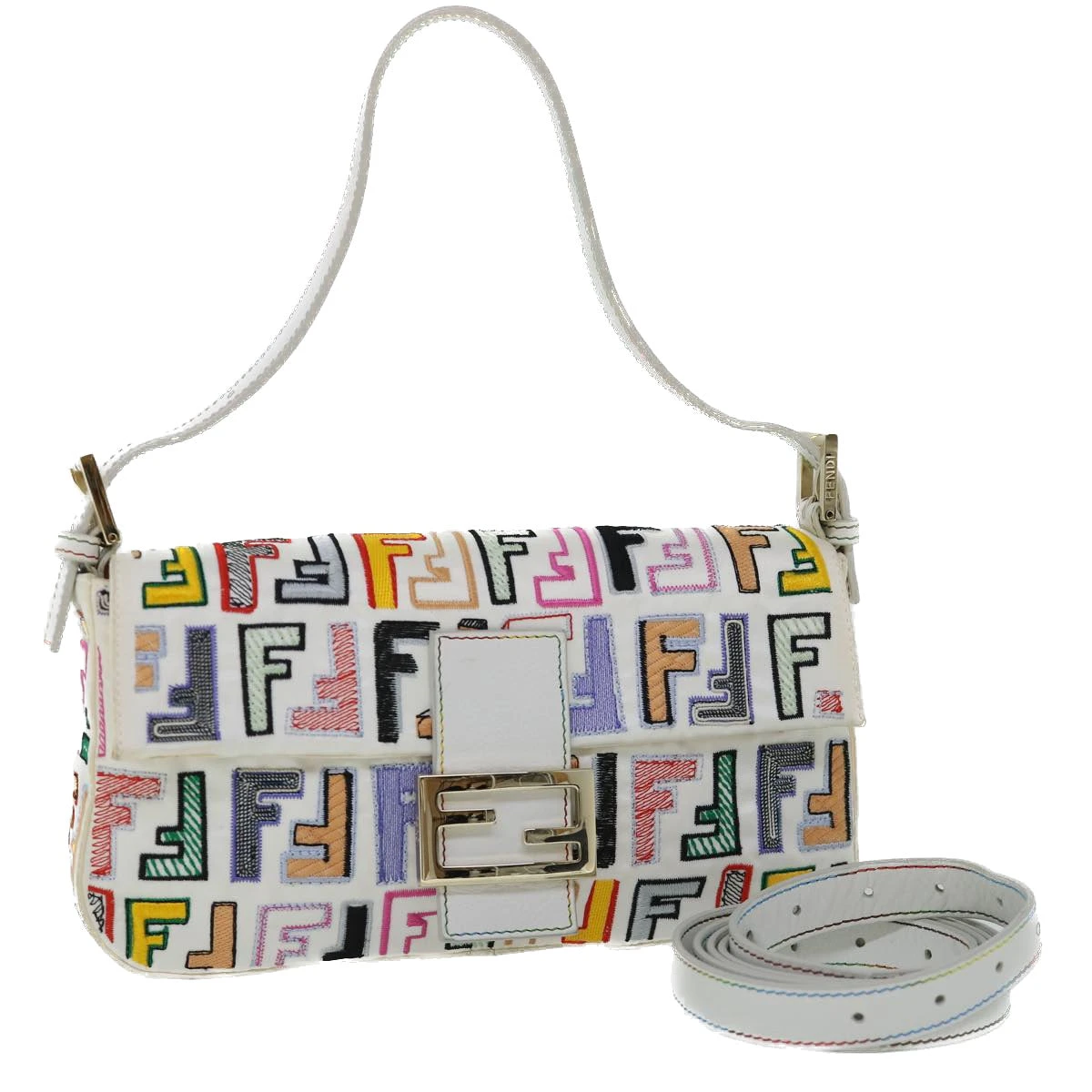 Brand Street FENDI Zucca Canvas Embroidery Mamma Baguette Bag 2way Multicolor Auth Yk8631A 3 Brand Street FENDI Zucca Canvas Embroidery Mamma Baguette Bag 2way Multicolor Auth Yk8631A