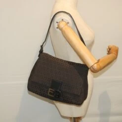 Brand Street FENDI Zucchino Canvas Mamma Baguette Shoulder Bag Black Auth Yk9359 -Best Jewelry Store yk9359 19