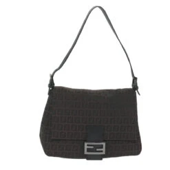Brand Street FENDI Zucchino Canvas Mamma Baguette Shoulder Bag Black Auth Yk9359 -Best Jewelry Store yk9359 2